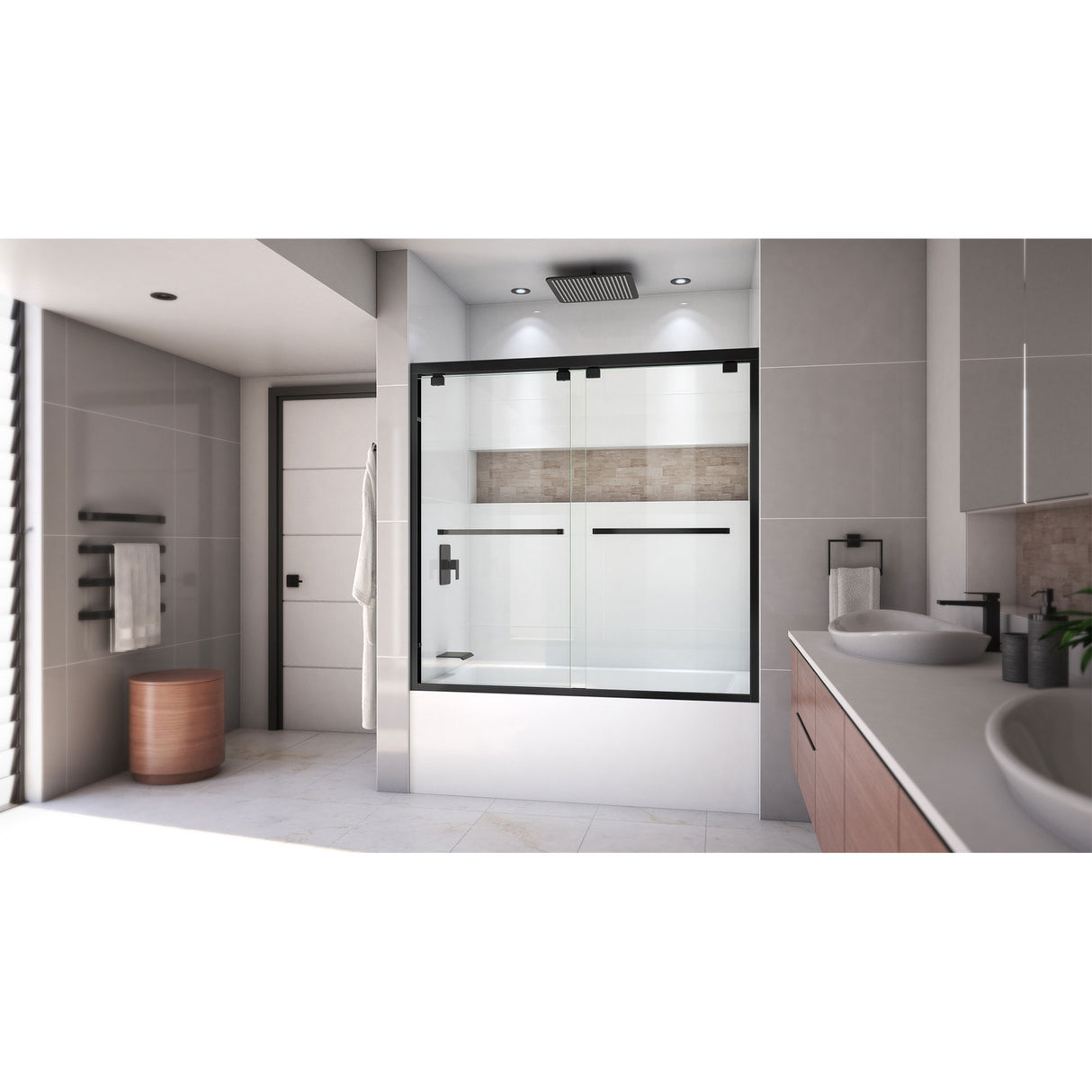 DreamLine Encore 56-60 in. W x 58 in. H Semi-Frameless Bypass Tub Door in Satin Black