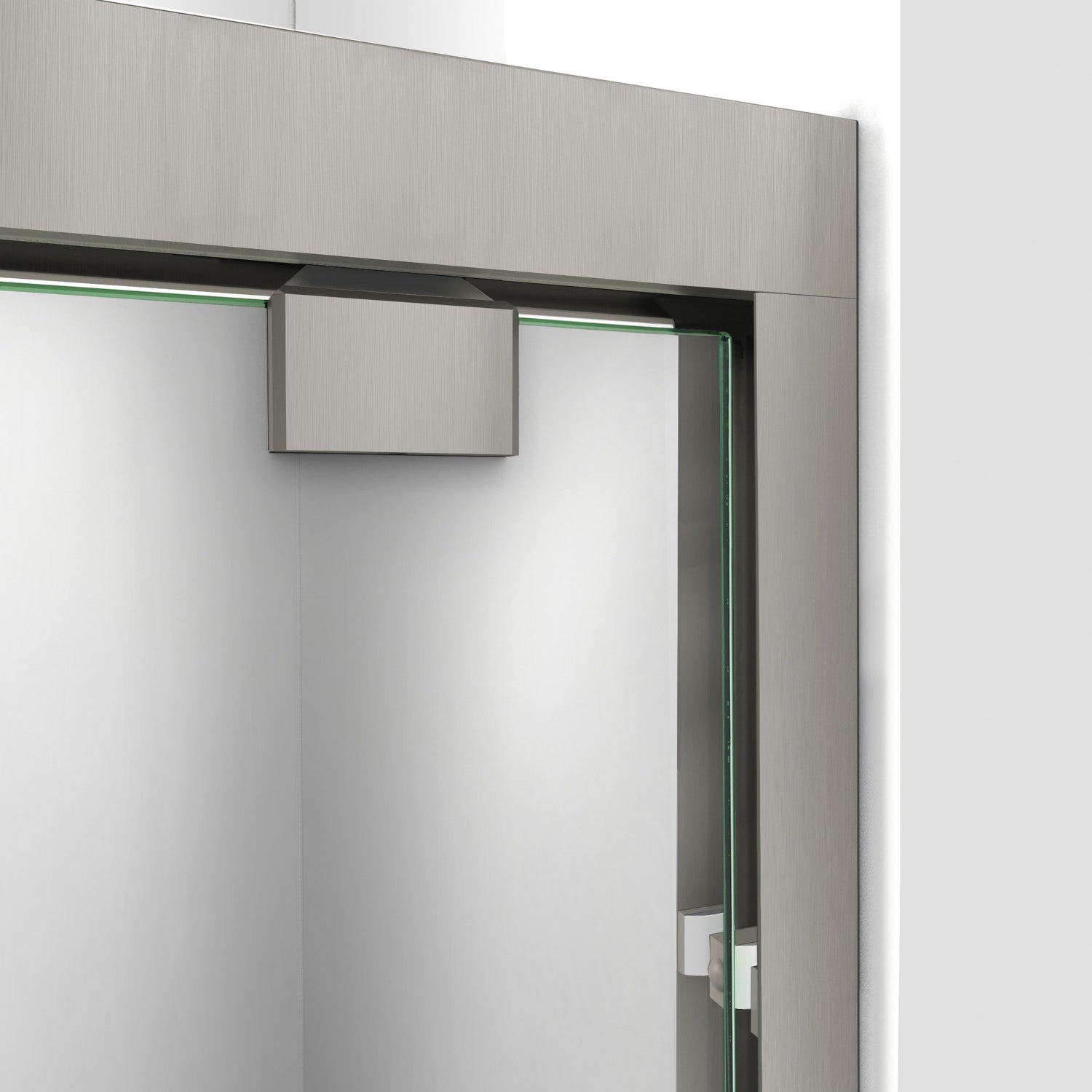 DreamLine Encore 34 in. D x 60 in. W x 78 3/4 in. H Bypass Shower Door in Brushed Nickel and Center Drain White Base Kit