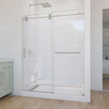 DreamLine Enigma-CXO 56-60 in. W x 76 in. H Fully Frameless Sliding Shower Door in Brushed Stainless Steel with Towel Bar