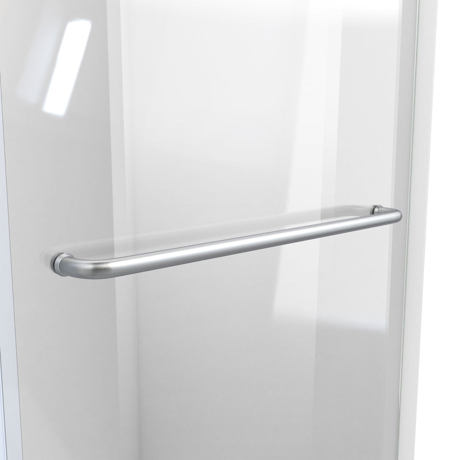 DreamLine Enigma-CXO 56-60 in. W x 76 in. H Fully Frameless Sliding Shower Door in Brushed Stainless Steel with Towel Bar