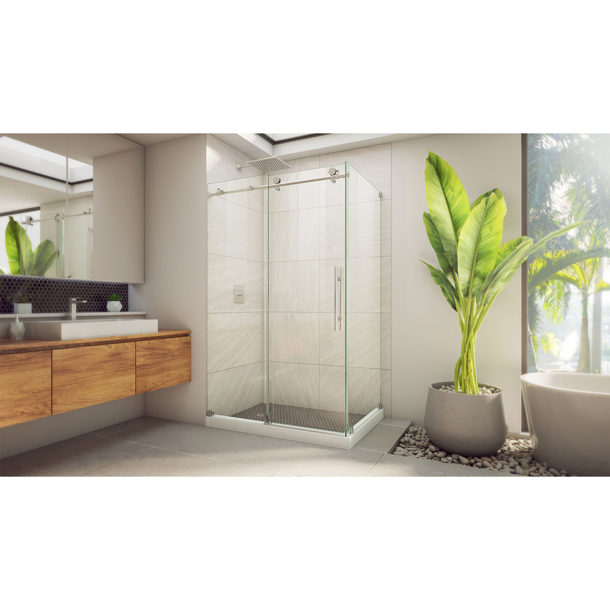 DreamLine Enigma-X 32 1/2 in. D x 48 3/8 in. W x 76 in. H Clear Sliding Shower Enclosure in Brushed Stainless Steel