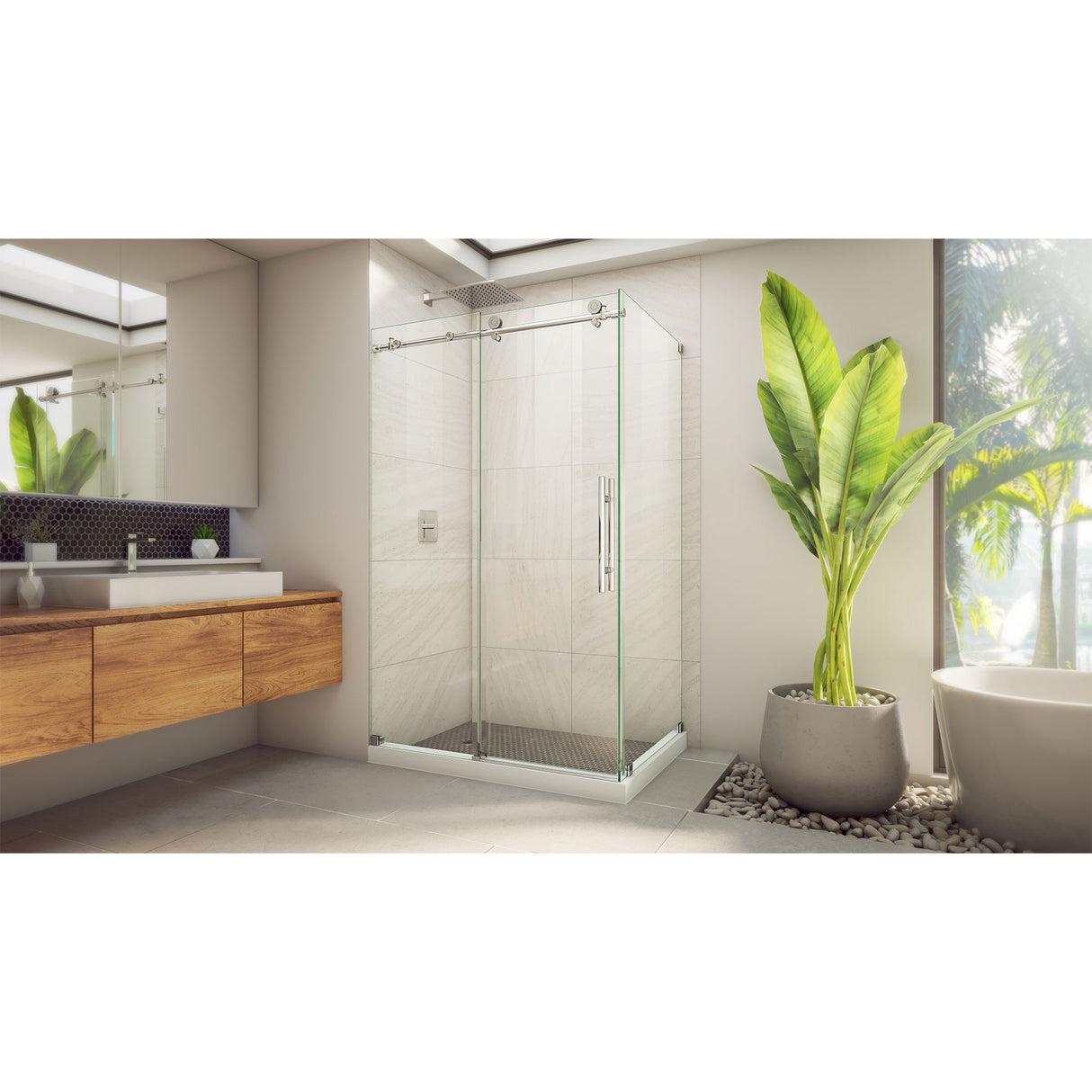 DreamLine Enigma-X 34 1/2 in. D x 48 3/8 in. W x 76 in. H Clear Sliding Shower Enclosure in Polished Stainless Steel
