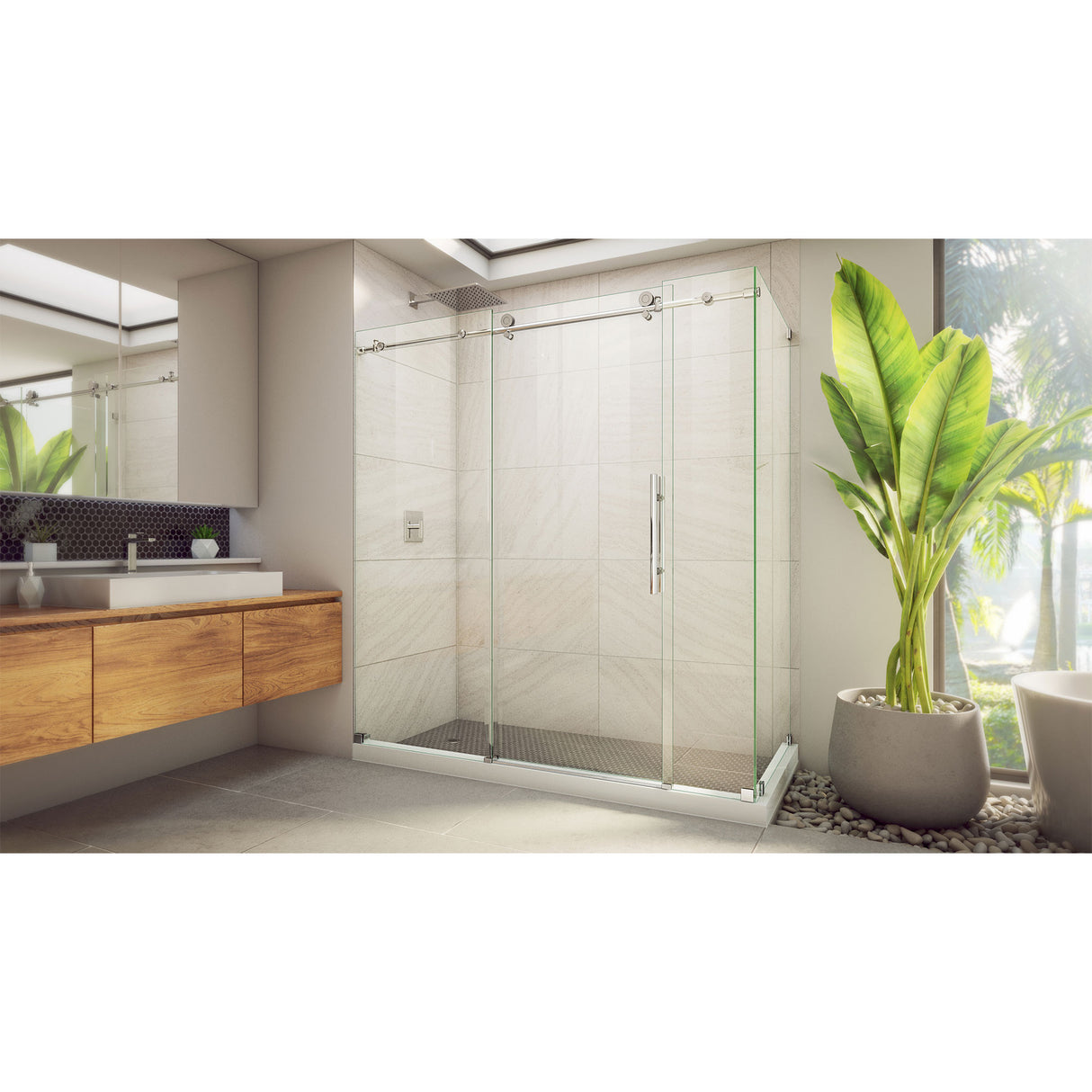 DreamLine Enigma-X 34 1/2 in. D x 72 3/8 in. W x 76 in. H Clear Sliding Shower Enclosure in Polished Stainless Steel