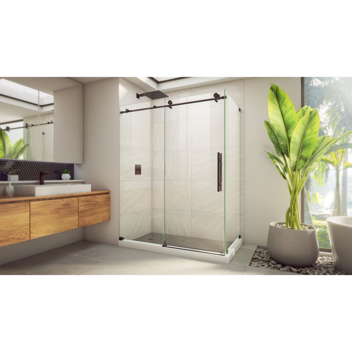 DreamLine Enigma-X 34 1/2 in. D x 60 3/8 in. W x 76 in. H Clear Sliding Shower Enclosure in Oil Rubbed Bronze