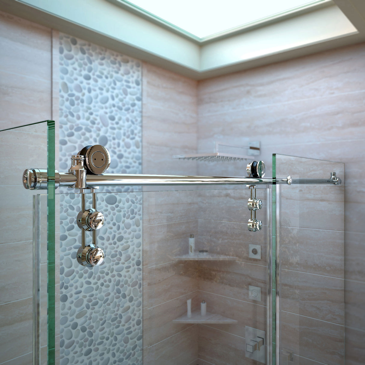DreamLine Enigma-Z 34 1/2 in. D x 60 3/8 in. W x 76 in. H Fully Frameless Sliding Shower Enclosure in Brushed Stainless Steel