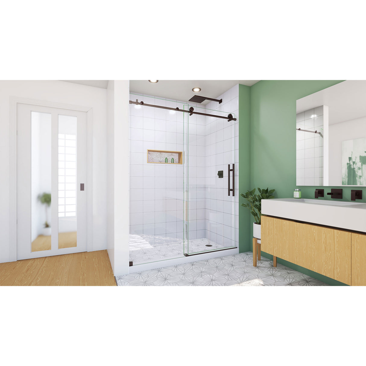 DreamLine Enigma-X 56-60 in. W x 76 in. H Clear Sliding Shower Door in Oil Rubbed Bronze