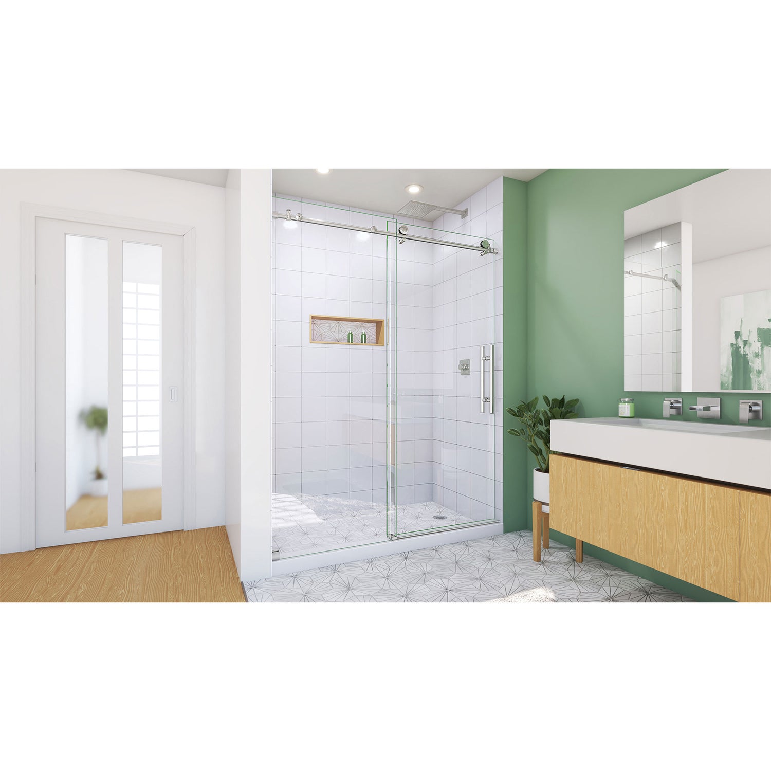 DreamLine Enigma-X 56-60 in. W x 76 in. H Clear Sliding Shower Door in Brushed Stainless Steel