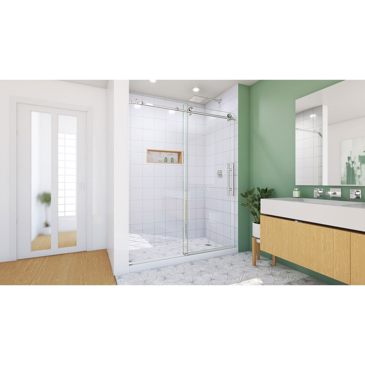 DreamLine Enigma-X 56-60 in. W x 76 in. H Clear Sliding Shower Door in Polished Stainless Steel