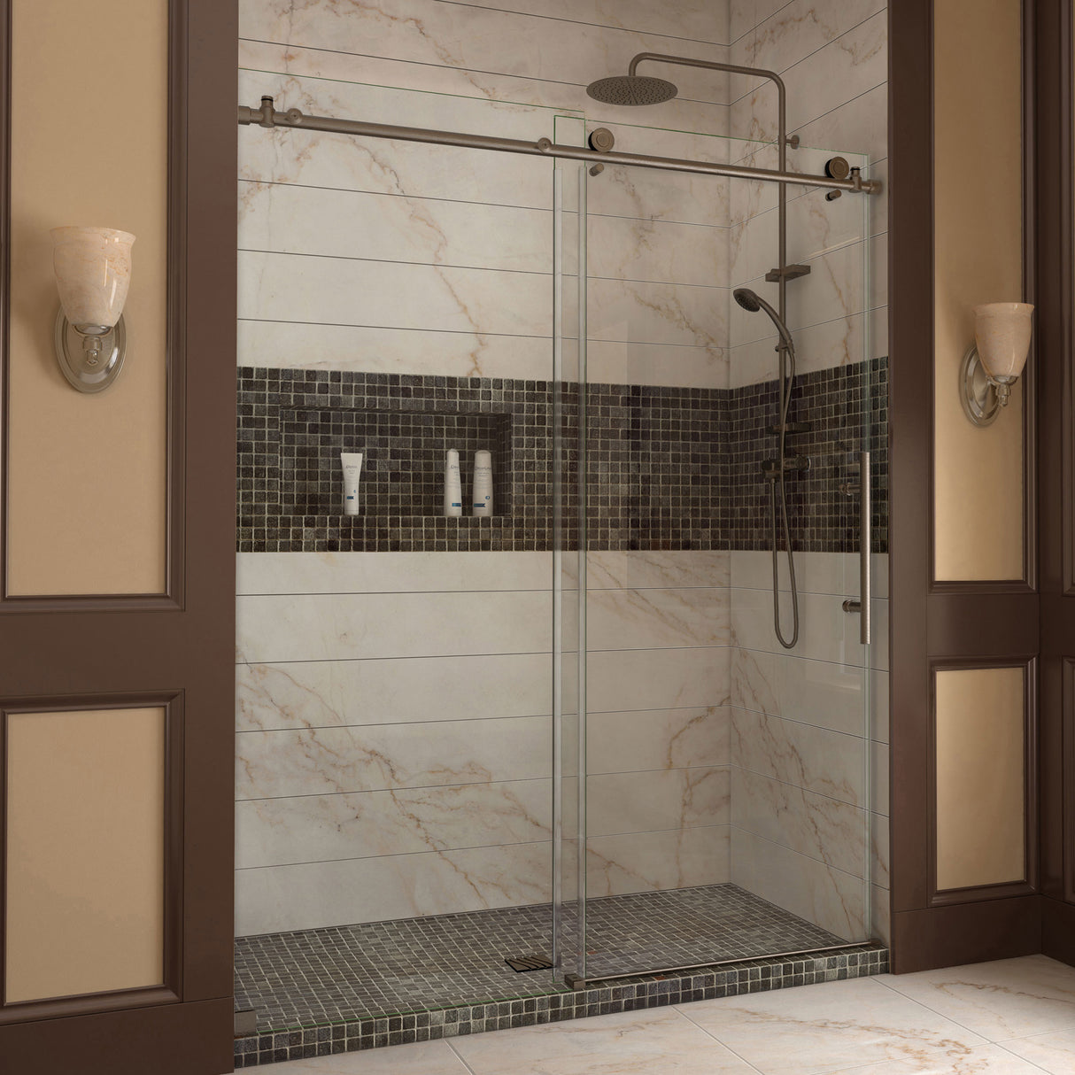 DreamLine Enigma-X 56-60 in. W x 76 in. H Fully Frameless Sliding Shower Door in Brushed Stainless Steel