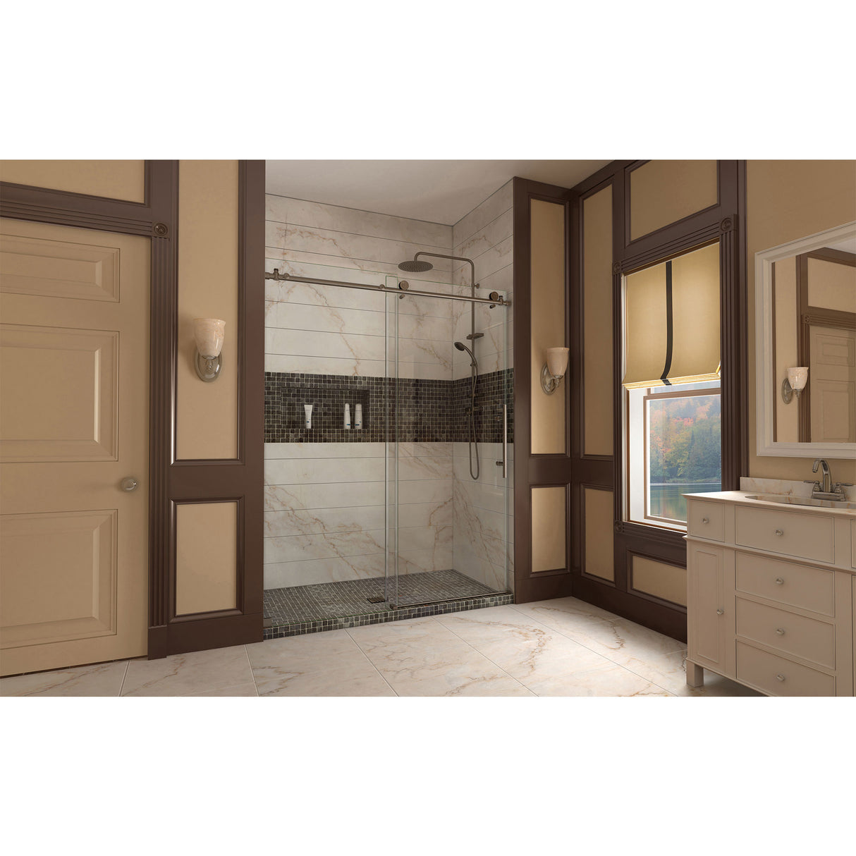 DreamLine Enigma-X 56-60 in. W x 76 in. H Fully Frameless Sliding Shower Door in Brushed Stainless Steel