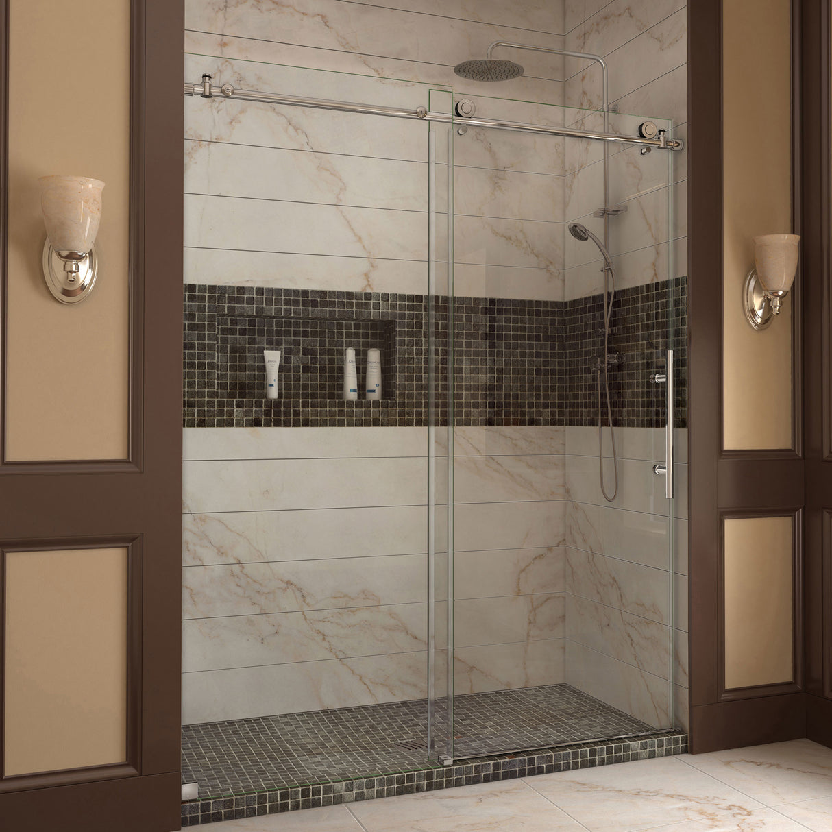 DreamLine Enigma-X 56-60 in. W x 76 in. H Fully Frameless Sliding Shower Door in Polished Stainless Steel