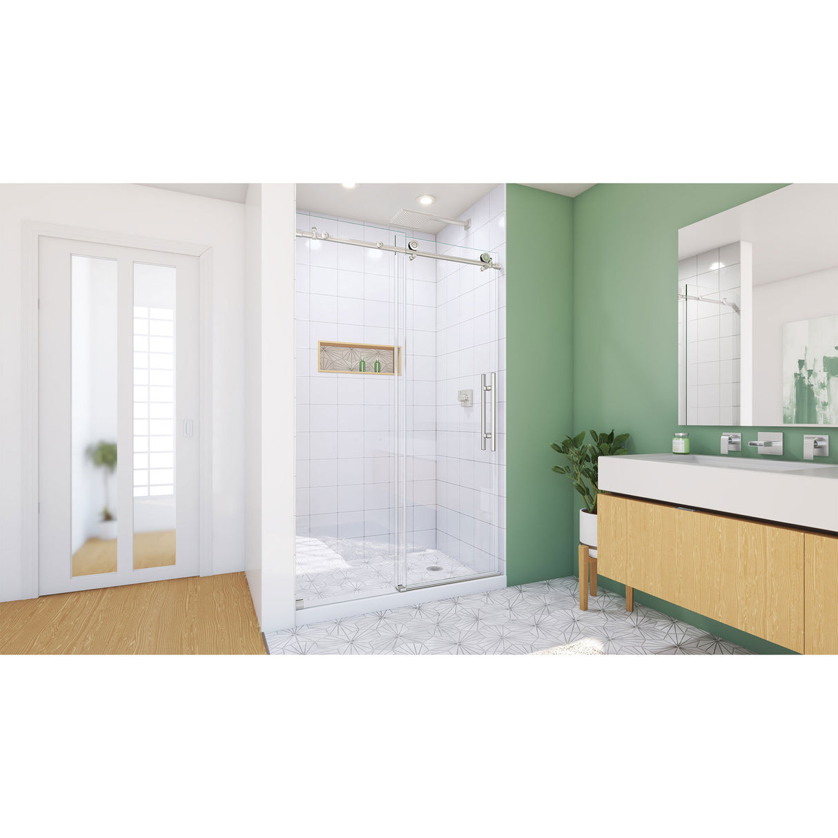 DreamLine Enigma-X 44-48 in. W x 76 in. H Clear Sliding Shower Door in Brushed Stainless Steel