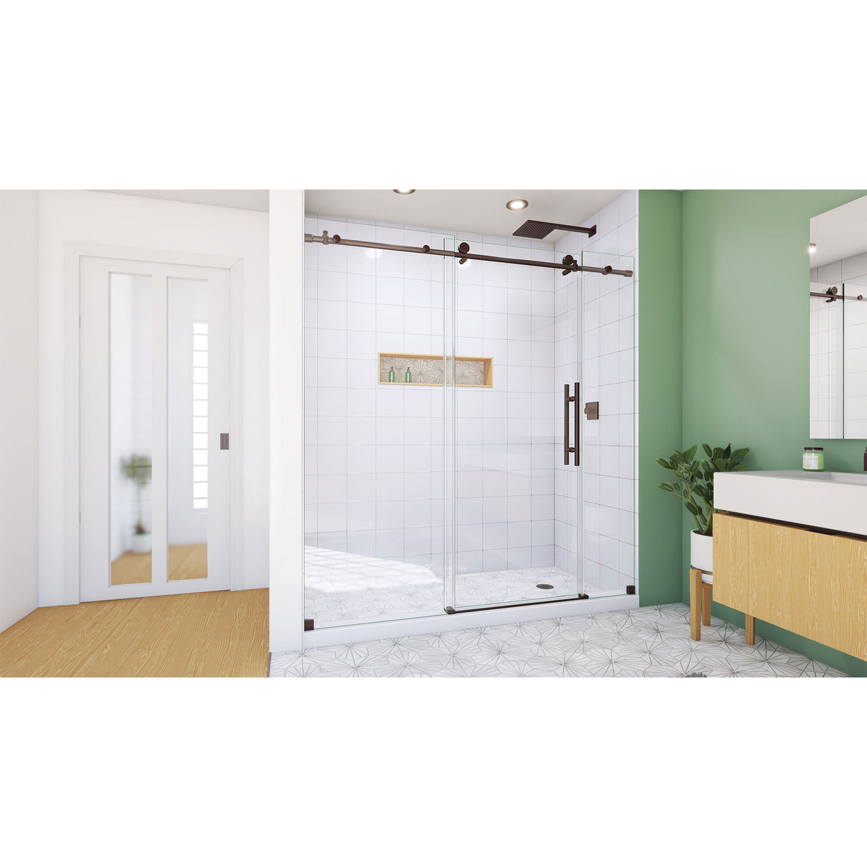 DreamLine Enigma-X 68-72 in. W x 76 in. H Clear Sliding Shower Door in Oil Rubbed Bronze