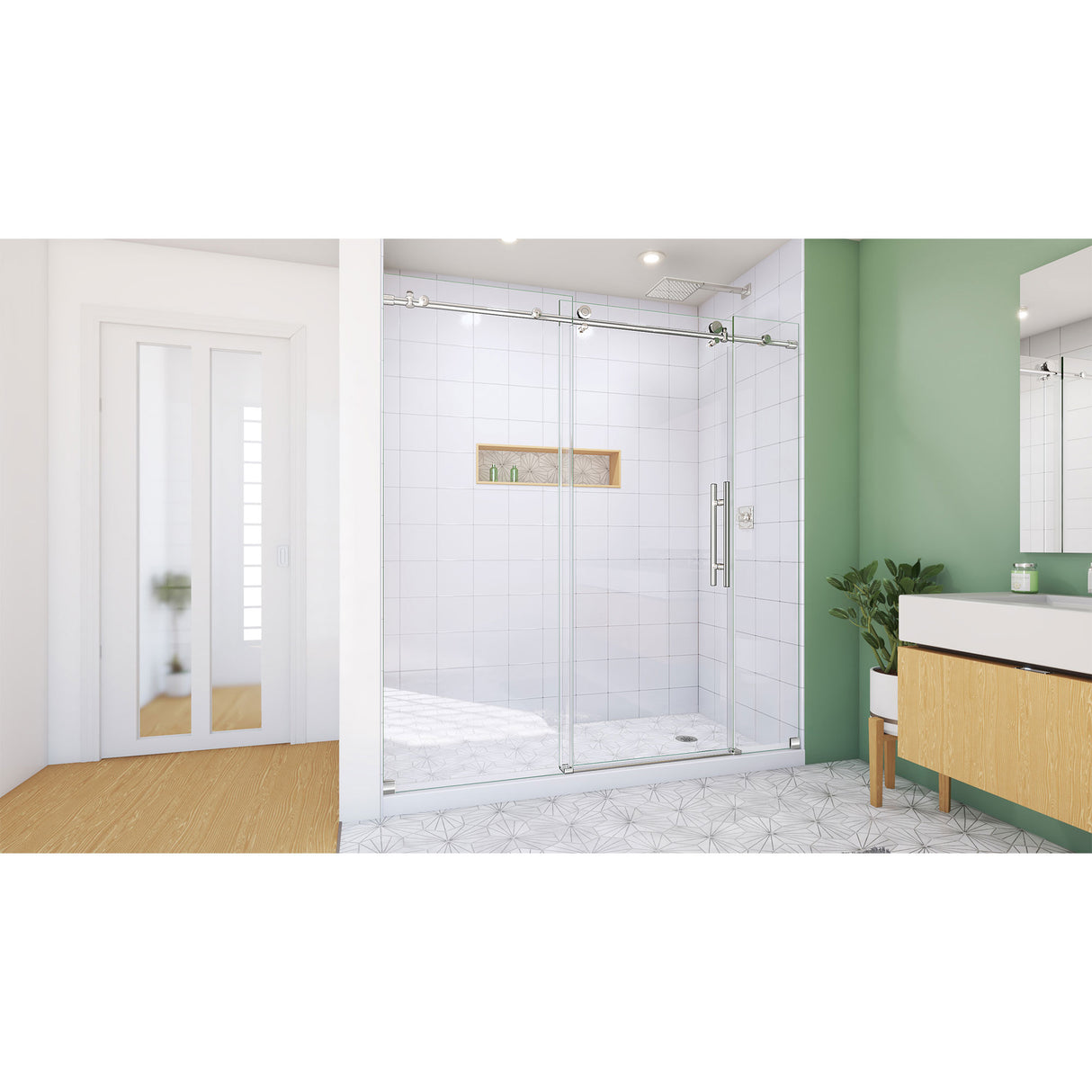 DreamLine Enigma-X 68-72 in. W x 76 in. H Clear Sliding Shower Door in Polished Stainless Steel