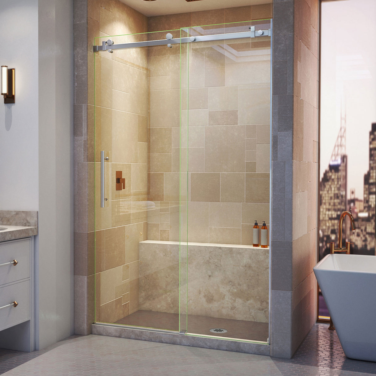 DreamLine Enigma Air 44-48 in. W x 76 in. H Frameless Sliding Shower Door in Brushed Stainless Steel