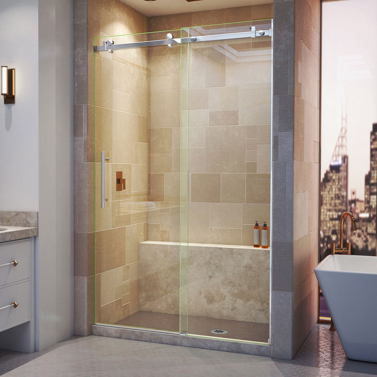 DreamLine Enigma Air 44-48 in. W x 76 in. H Frameless Sliding Shower Door in Polished Stainless Steel