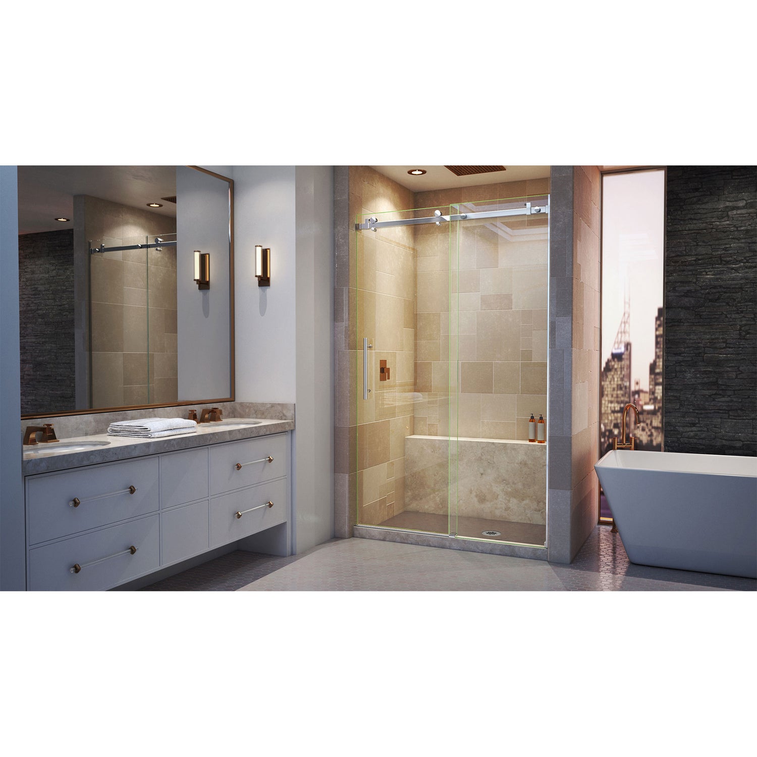 DreamLine Enigma Air 44-48 in. W x 76 in. H Frameless Sliding Shower Door in Polished Stainless Steel