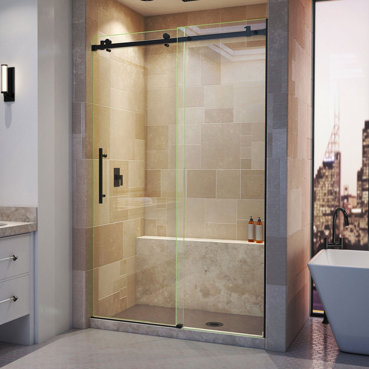 DreamLine Enigma Air 44-48 in. W x 76 in. H Frameless Sliding Shower Door in Satin Black