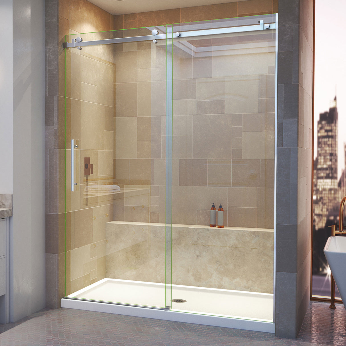 DreamLine Enigma Air 56-60 in. W x 76 in. H Frameless Sliding Shower Door in Brushed Stainless Steel