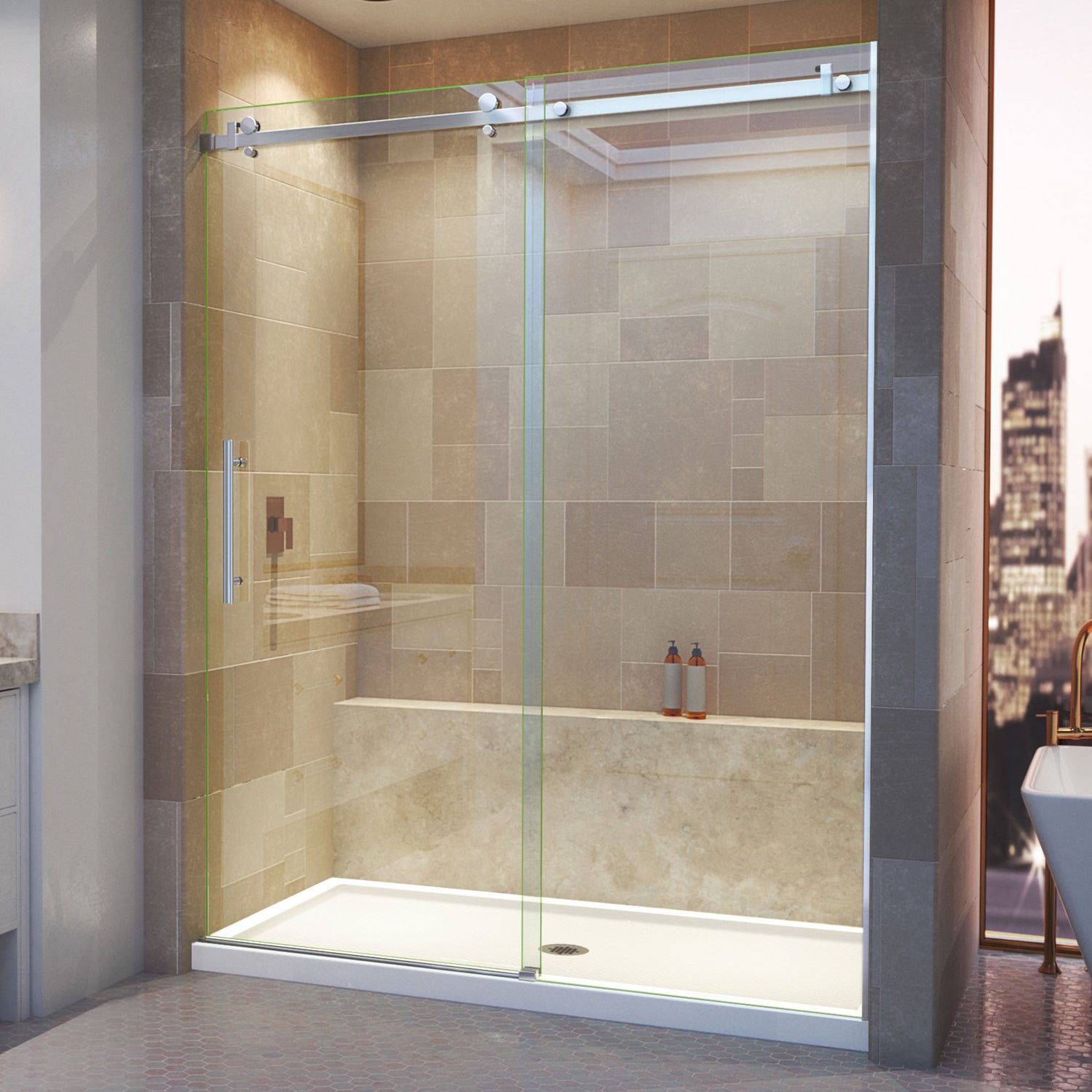 DreamLine Enigma Air 56-60 in. W x 76 in. H Frameless Sliding Shower Door in Brushed Stainless Steel