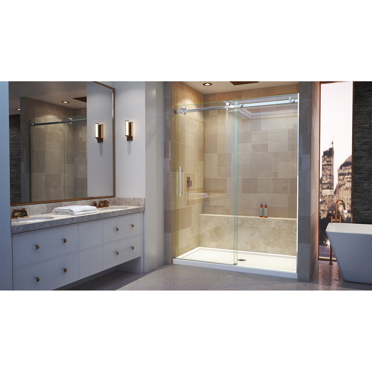 DreamLine Enigma Air 56-60 in. W x 76 in. H Frameless Sliding Shower Door in Polished Stainless Steel