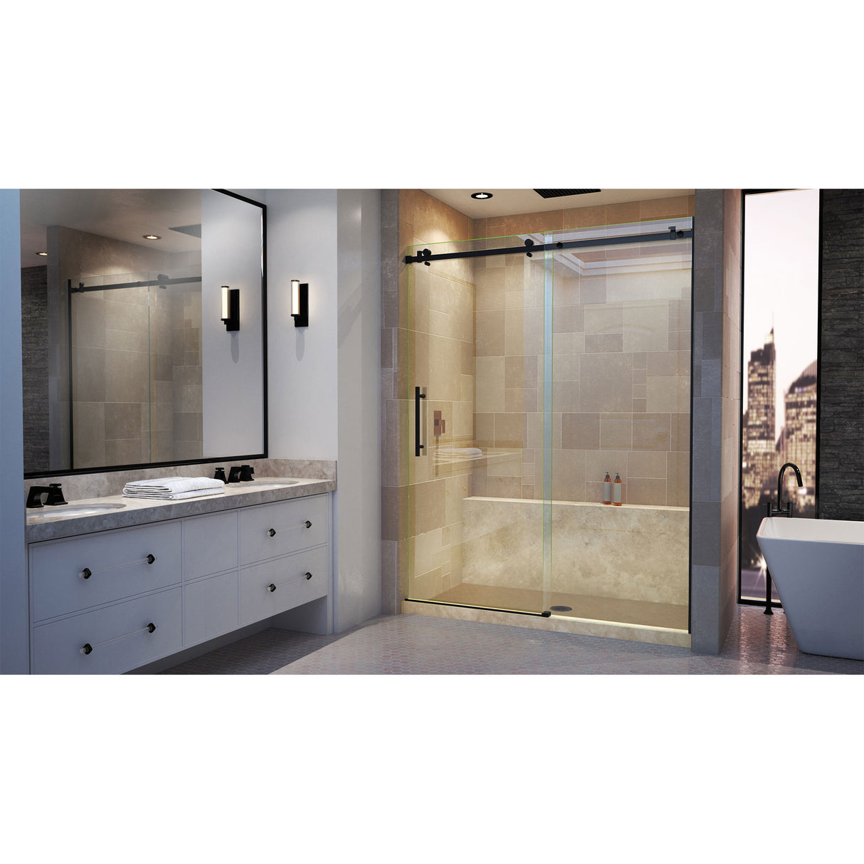 DreamLine Enigma Air 56-60 in. W x 76 in. H Frameless Sliding Shower Door in Satin Black
