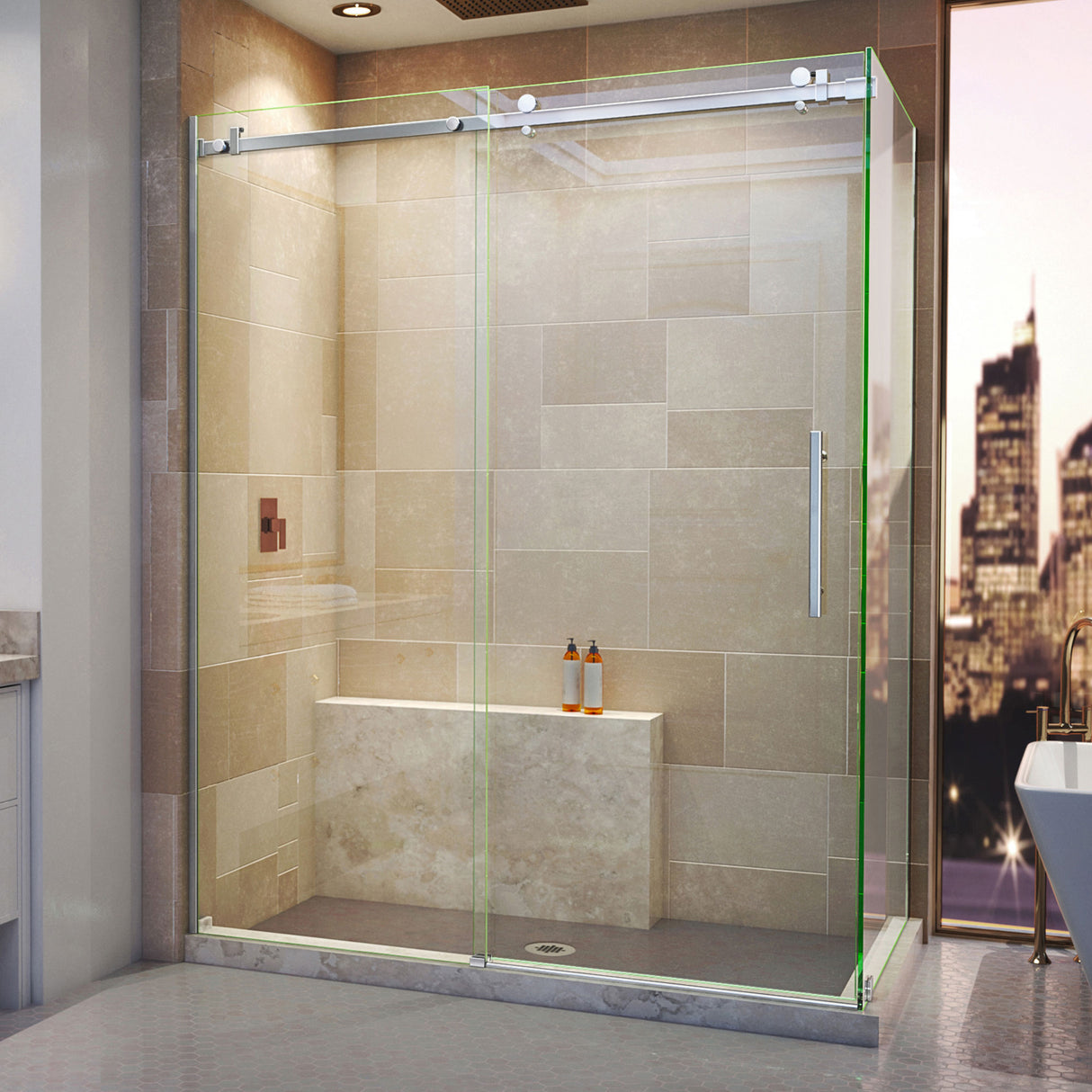 DreamLine Enigma Air 34 3/4 in. D x 60 3/8 in. W x 76 in. H Frameless Sliding Shower Enclosure in Polished Stainless Steel
