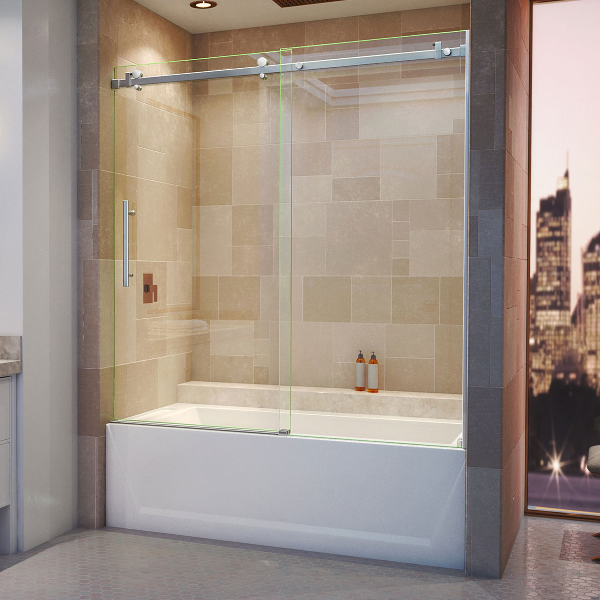 DreamLine Enigma Air 56-60 in. W x 62 in. H Frameless Sliding Tub Door in Brushed Stainless Steel