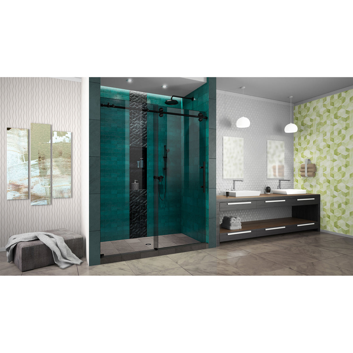 DreamLine Enigma-XO 56-60 in. W x 76 in. H Frameless Smoke Gray Glass Sliding Shower Door in Satin Black Stainless Steel