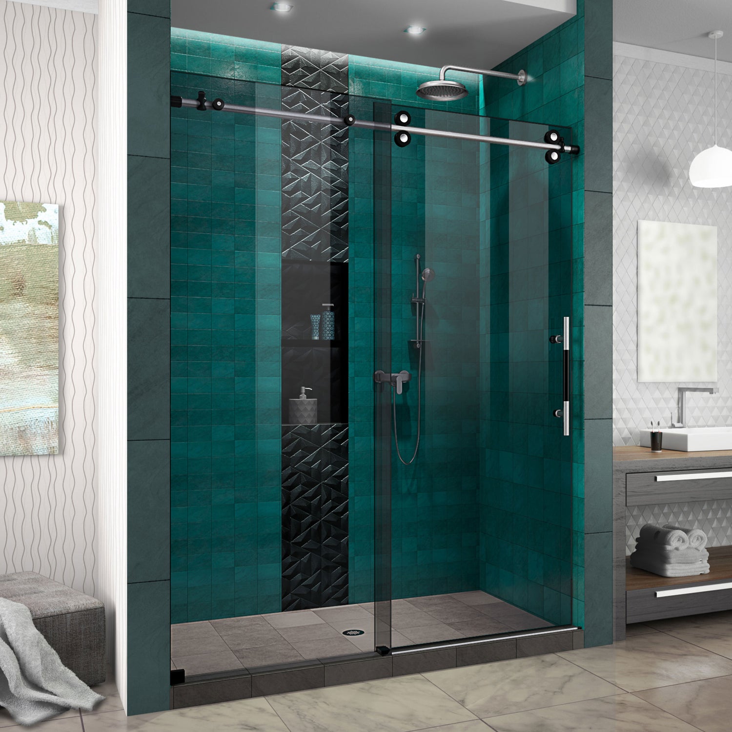DreamLine Enigma-XO 56-60 in. W x 76 in. H Frameless Smoke Gray Glass Sliding Shower Door in Brushed Tuxedo