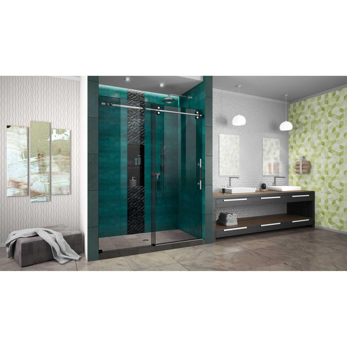 DreamLine Enigma-XO 56-60 in. W x 76 in. H Frameless Smoke Gray Glass Sliding Shower Door in Polished Tuxedo