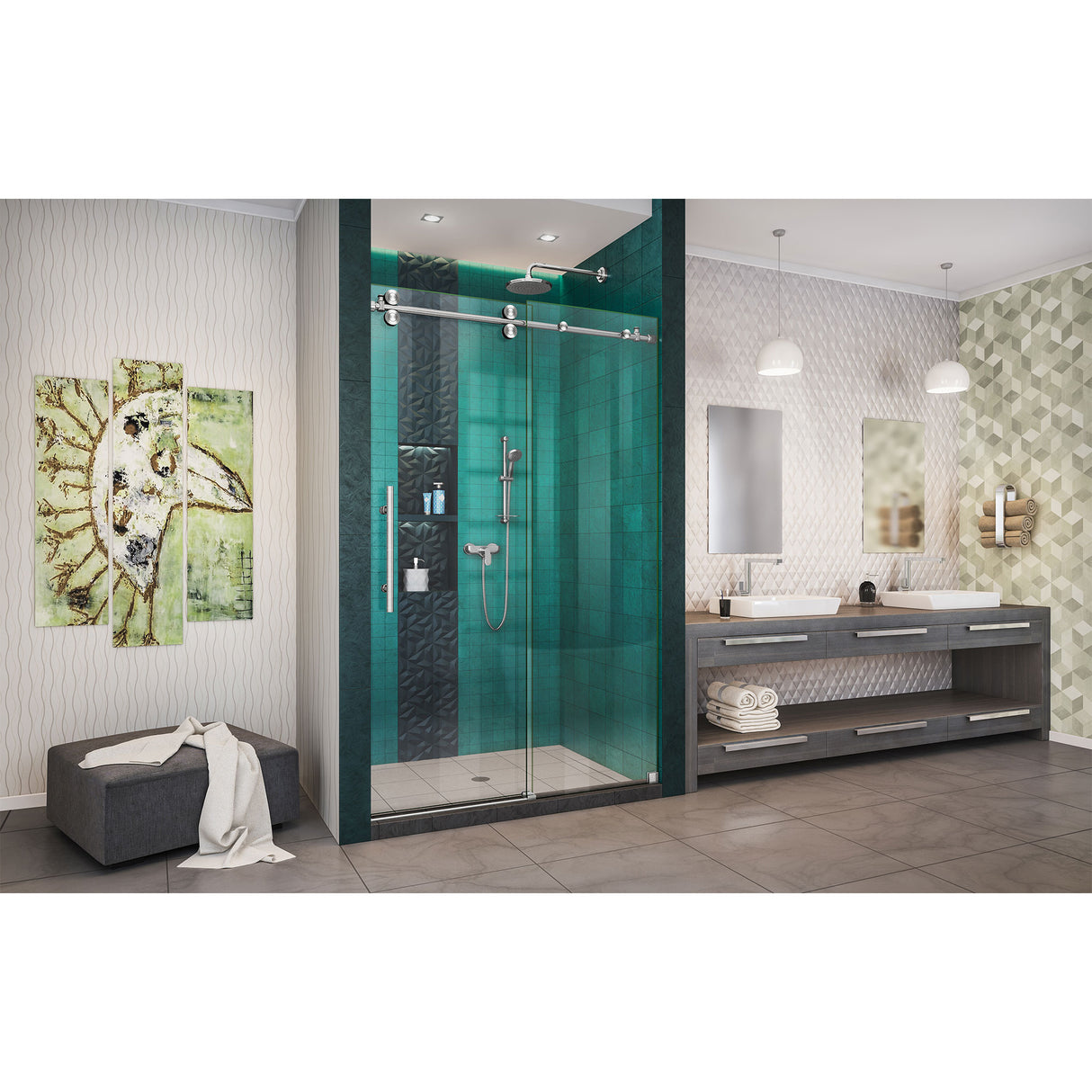 DreamLine Enigma-XO 44-48 in. W x 76 in. H Fully Frameless Sliding Shower Door in Brushed Stainless Steel