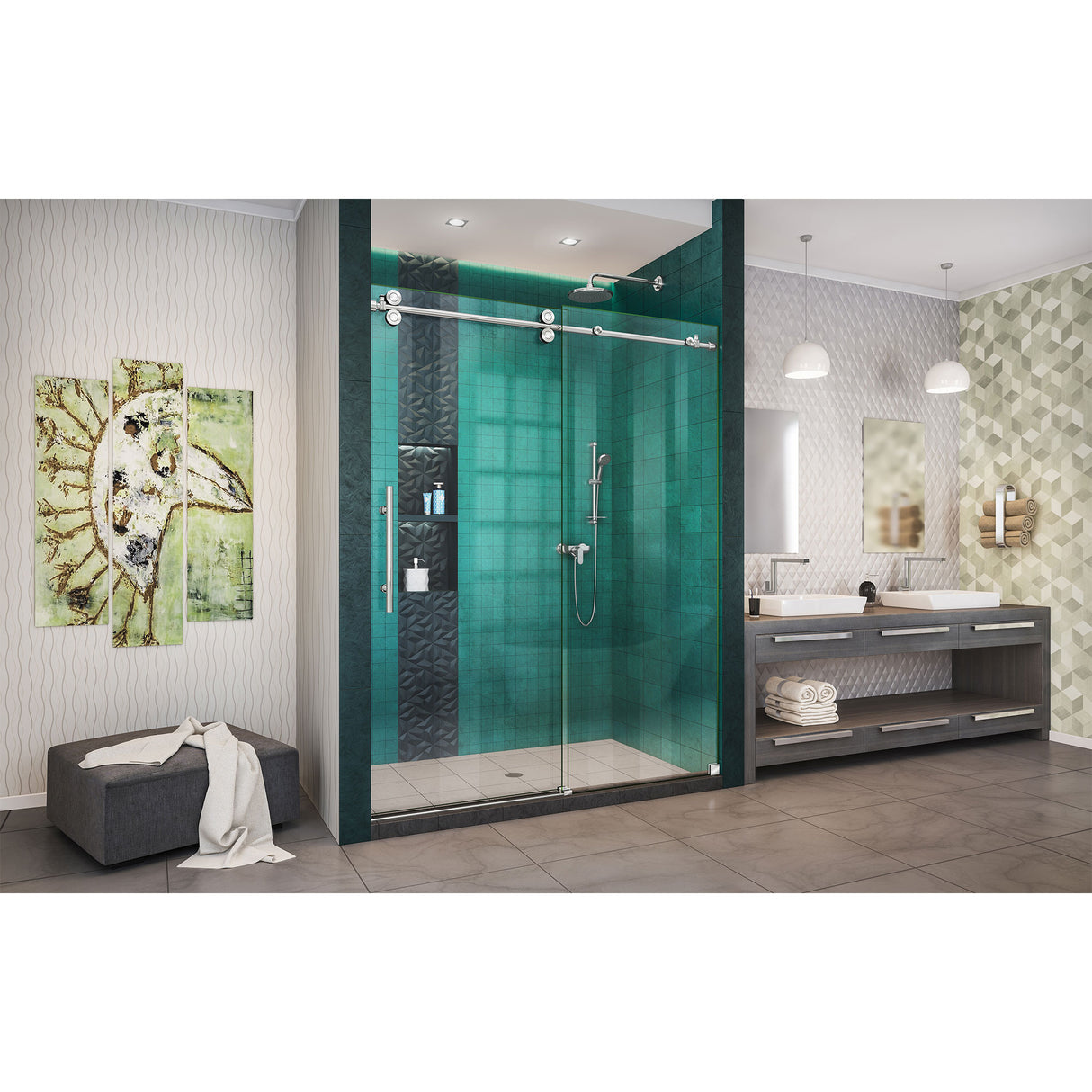 DreamLine Enigma-XO 56-60 in. W x 76 in. H Fully Frameless Sliding Shower Door in Polished Stainless Steel