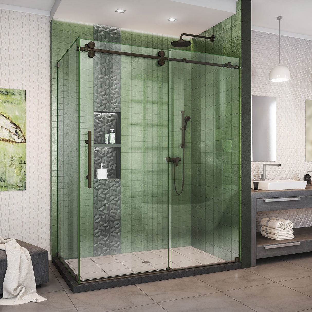 DreamLine Enigma-XO 32 1/2 in. D x 56 3/8-60 3/8 in. W x 76 in. H Frameless Shower Enclosure in Oil Rubbed Bronze Stainless Steel