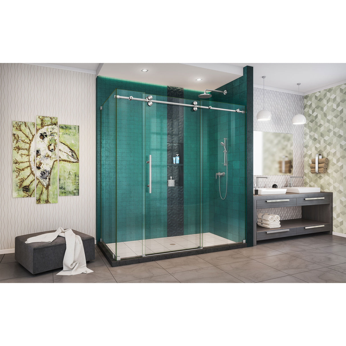 DreamLine Enigma-XO 32 1/2 in. D x 68 3/8-72 3/8 in. W x 76 in. H Frameless Shower Enclosure in Brushed Stainless Steel