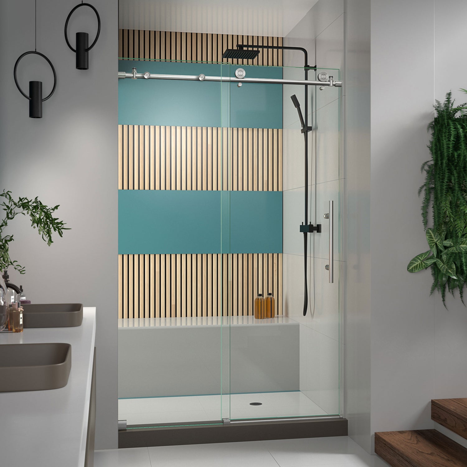 DreamLine Enigma-X 44-48 in. W x 76 in. H Clear Sliding Shower Door in Brushed Stainless Steel