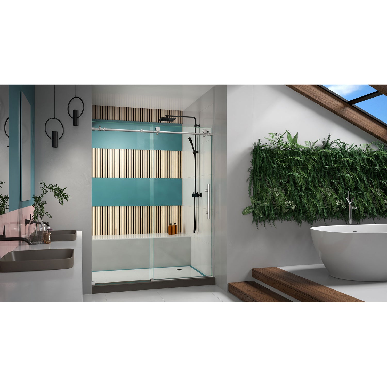 DreamLine Enigma-X 56-60 in. W x 76 in. H Clear Sliding Shower Door in Brushed Stainless Steel