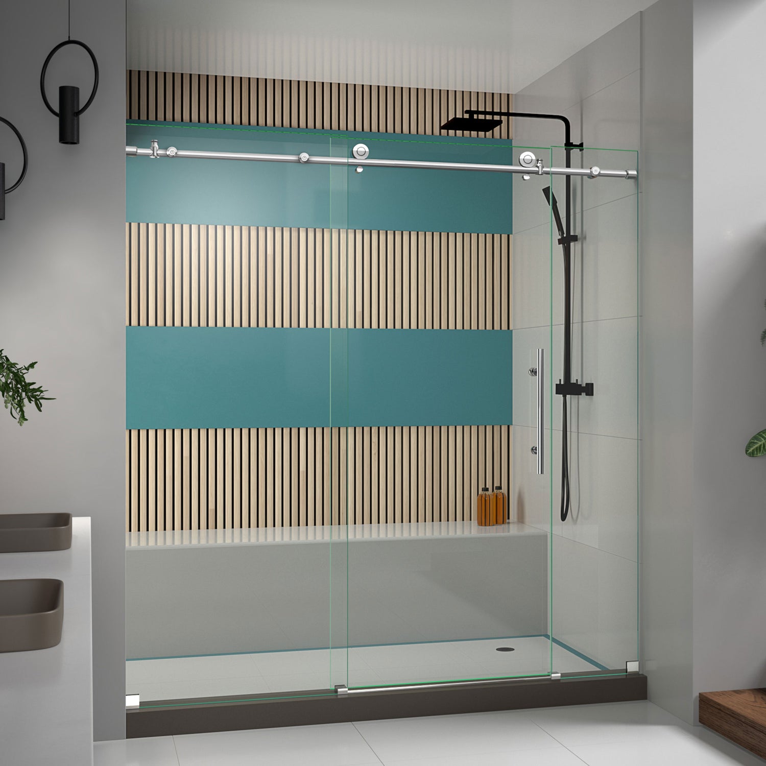 DreamLine Enigma-X 68-72 in. W x 76 in. H Clear Sliding Shower Door in Polished Stainless Steel