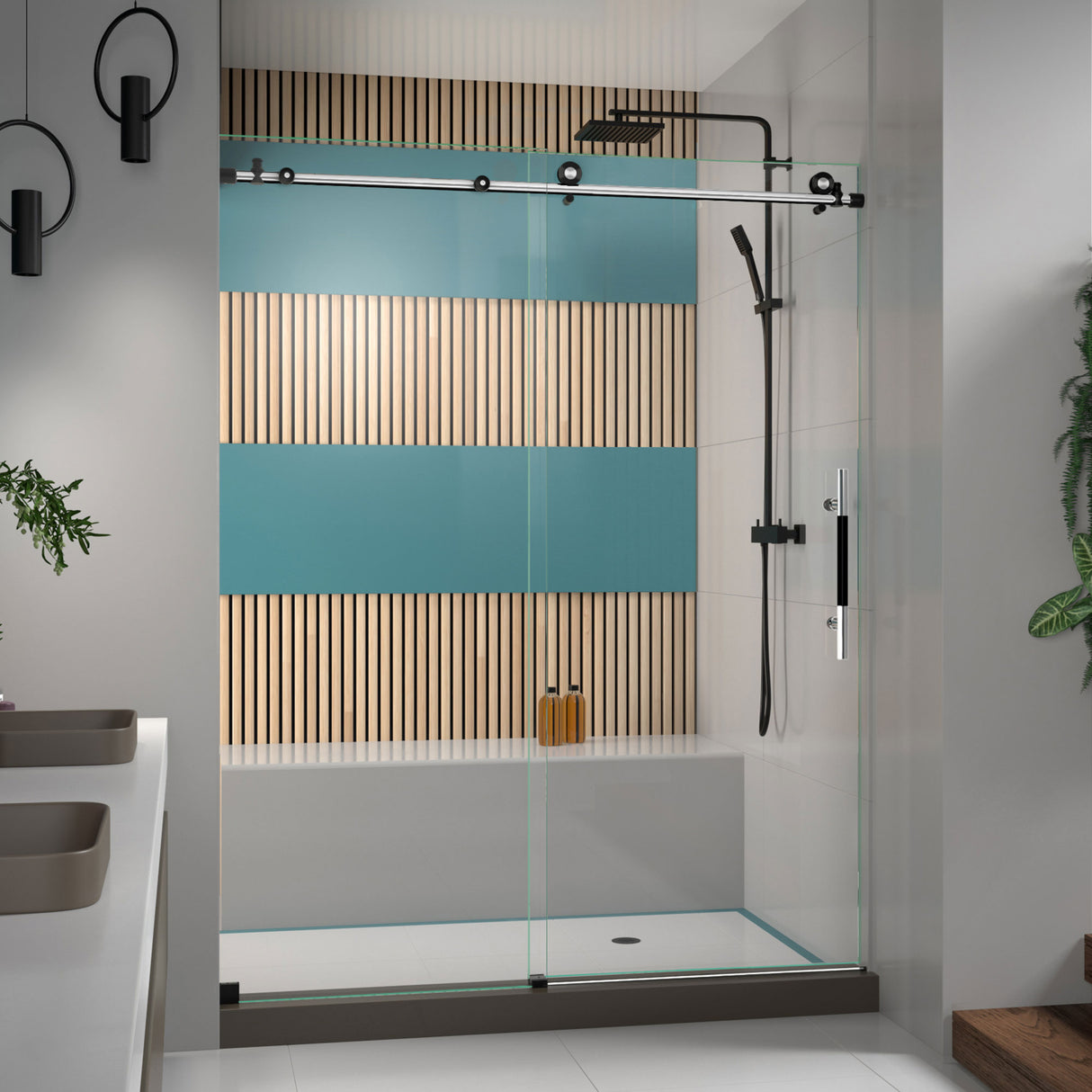 DreamLine Enigma-XT 56-60 in. W x 76 in. H Fully Frameless Sliding Shower Door in Tuxedo Finish