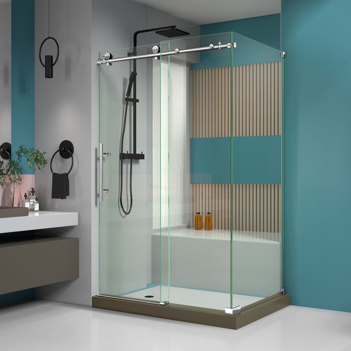 DreamLine Enigma-X 32 1/2 in. D x 48 3/8 in. W x 76 in. H Clear Sliding Shower Enclosure in Polished Stainless Steel