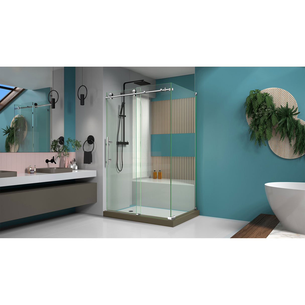 DreamLine Enigma-X 32 1/2 in. D x 48 3/8 in. W x 76 in. H Clear Sliding Shower Enclosure in Polished Stainless Steel