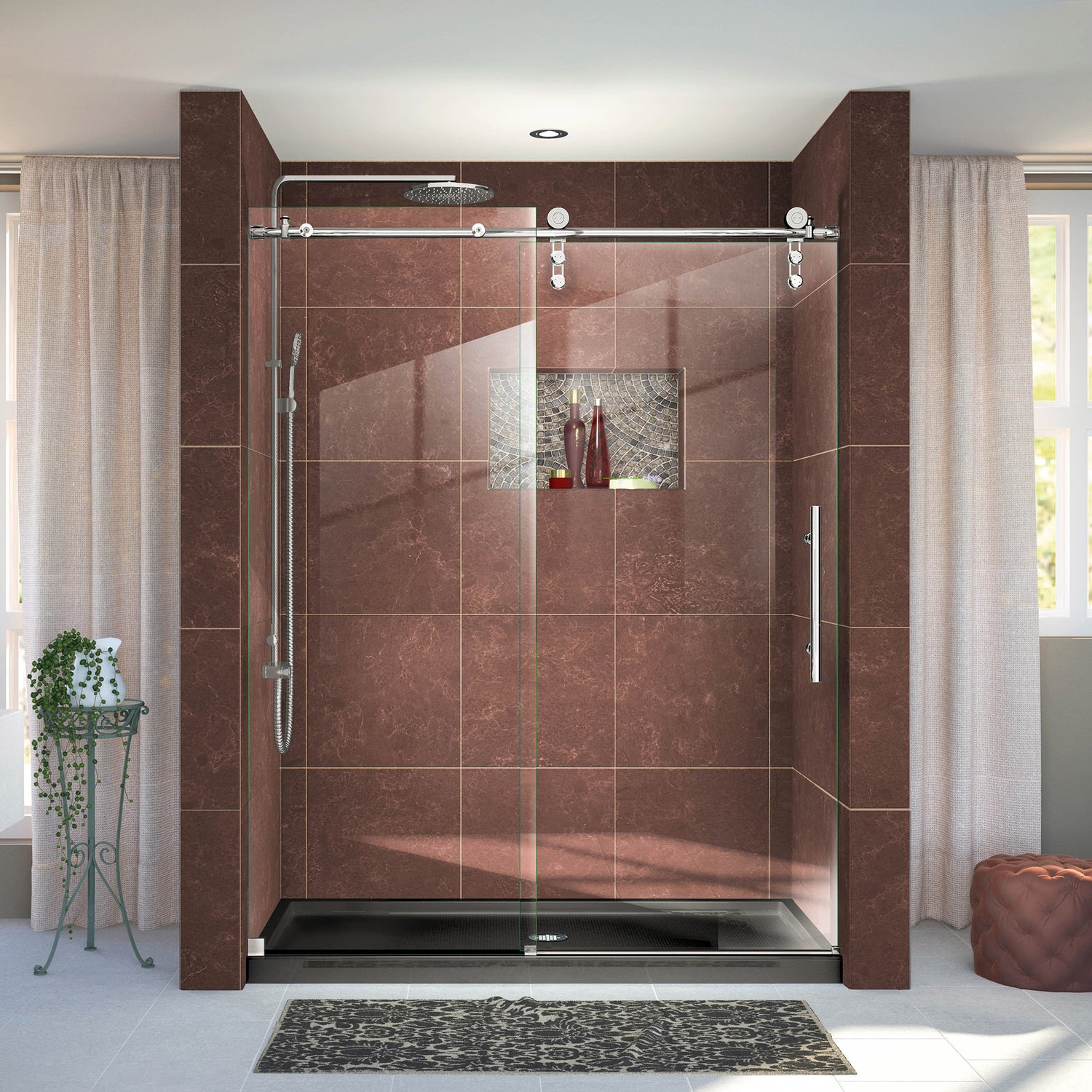 DreamLine Enigma-Z 56-60 in. W x 76 in. H Fully Frameless Sliding Shower Door in Polished Stainless Steel