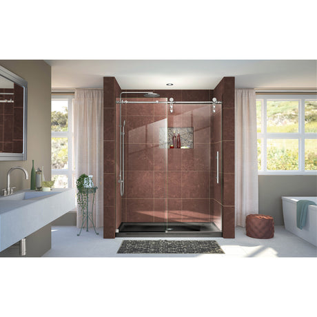 DreamLine Enigma-Z 56-60 in. W x 76 in. H Fully Frameless Sliding Shower Door in Polished Stainless Steel