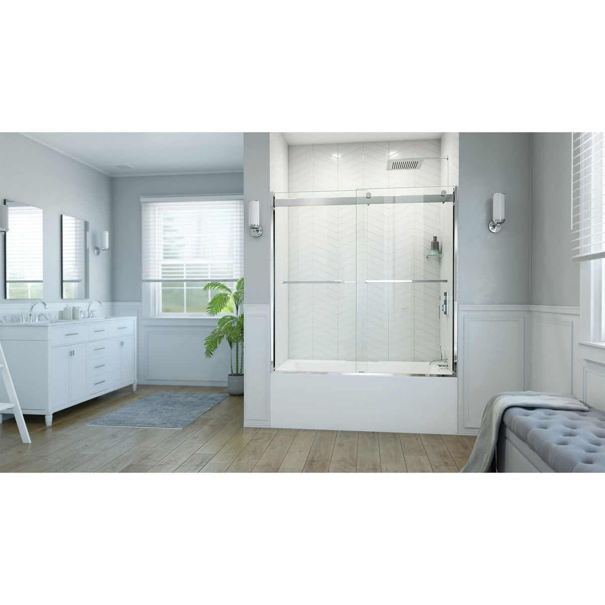 DreamLine Essence-H 56-60 in. W x 60 in. H Semi-Frameless Bypass Tub Door in Chrome