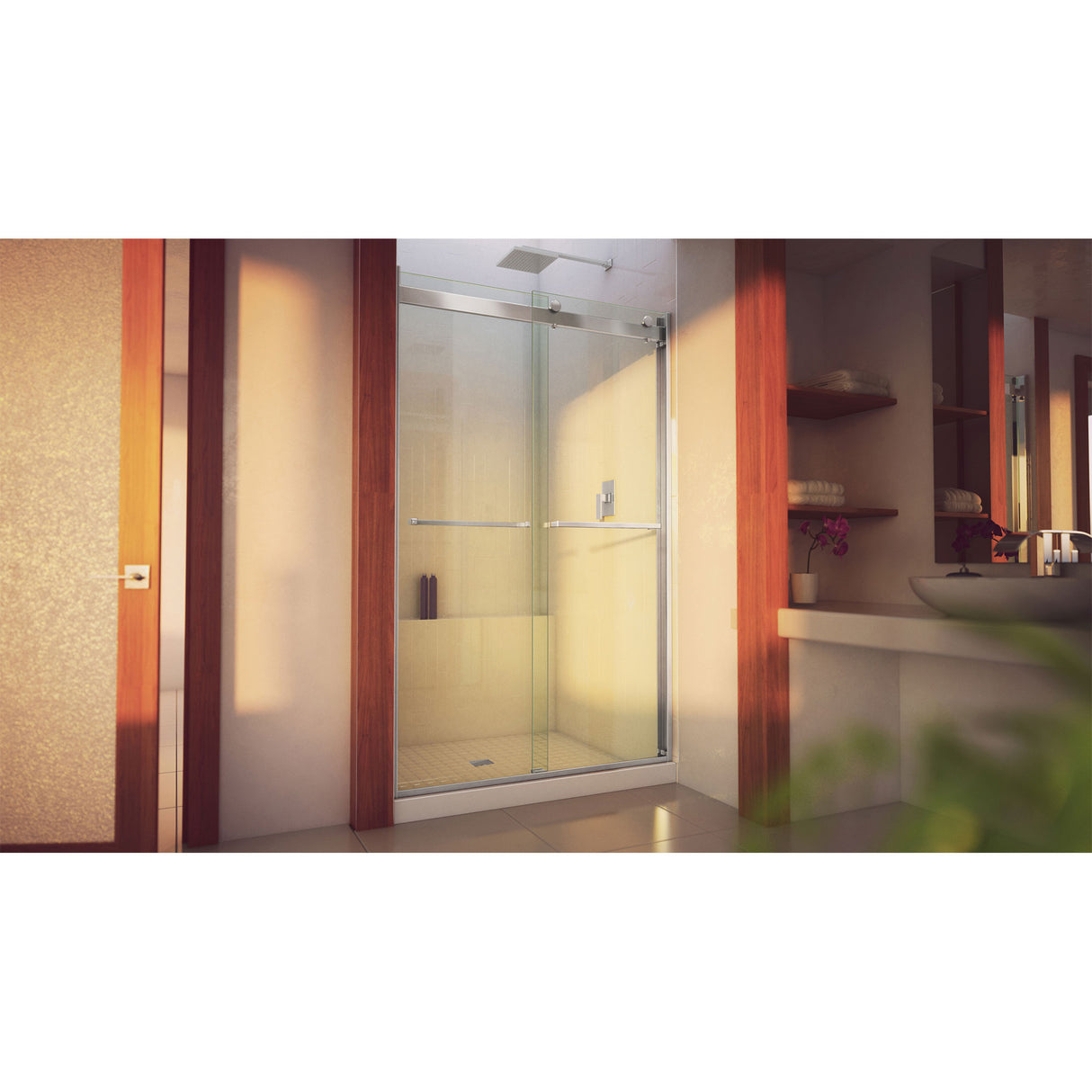 DreamLine Essence-H 44-48 in. W x 76 in. H Semi-Frameless Bypass Shower Door in Brushed Nickel