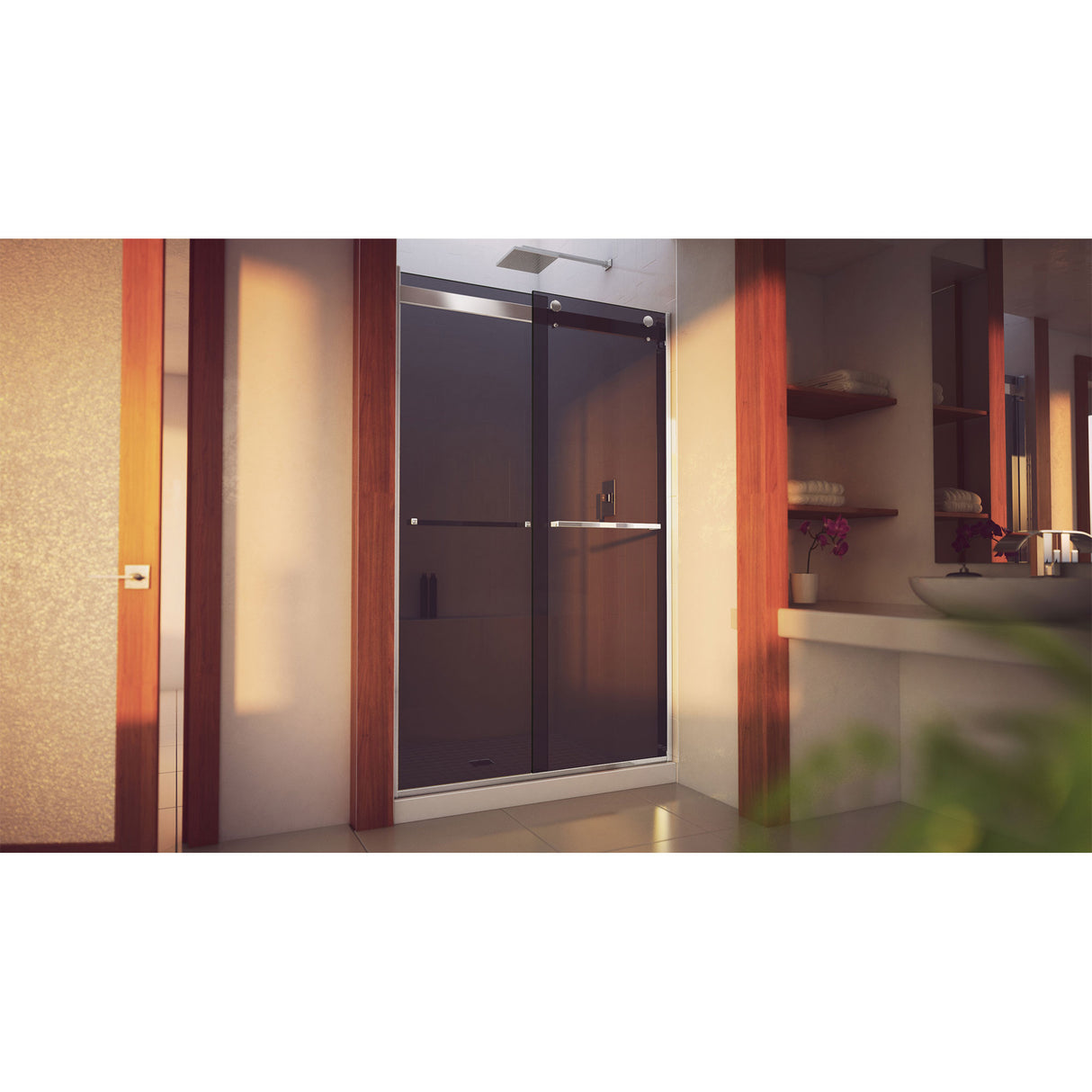 DreamLine Essence-H 44-48 in. W x 76 in. H Semi-Frameless Bypass Shower Door in Chrome and Gray Glass