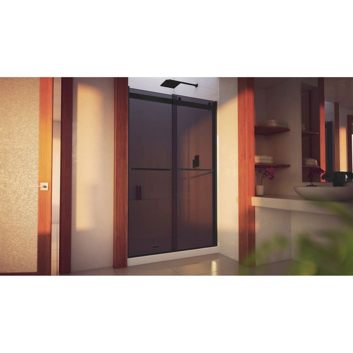 DreamLine Essence-H 44-48 in. W x 76 in. H Semi-Frameless Bypass Shower Door in Satin Black and Gray Glass