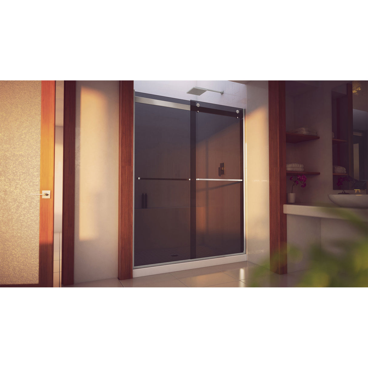 DreamLine Essence-H 56-60 in. W x 76 in. H Semi-Frameless Bypass Shower Door in Brushed Nickel and Gray Glass