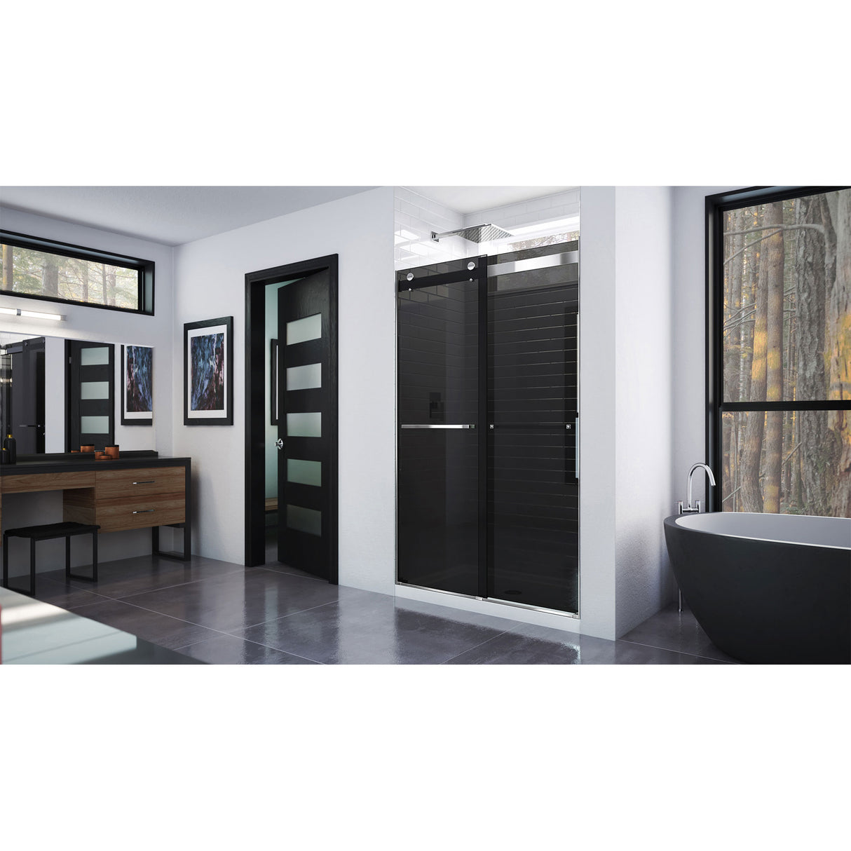 DreamLine Essence 44-48 in. W x 76 in. H Frameless Smoke Gray Glass Bypass Shower Door in Chrome