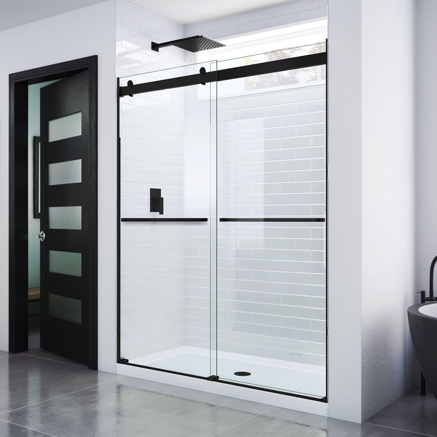 DreamLine Essence 56-60 in. W x 76 in. H Frameless Bypass Shower Door in Satin Black